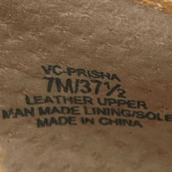 Vince Camuto Tan Prisha Moon Shaped Stacked Heels Zipper Perforated Shoes Size 7 - Picture 8 of 9